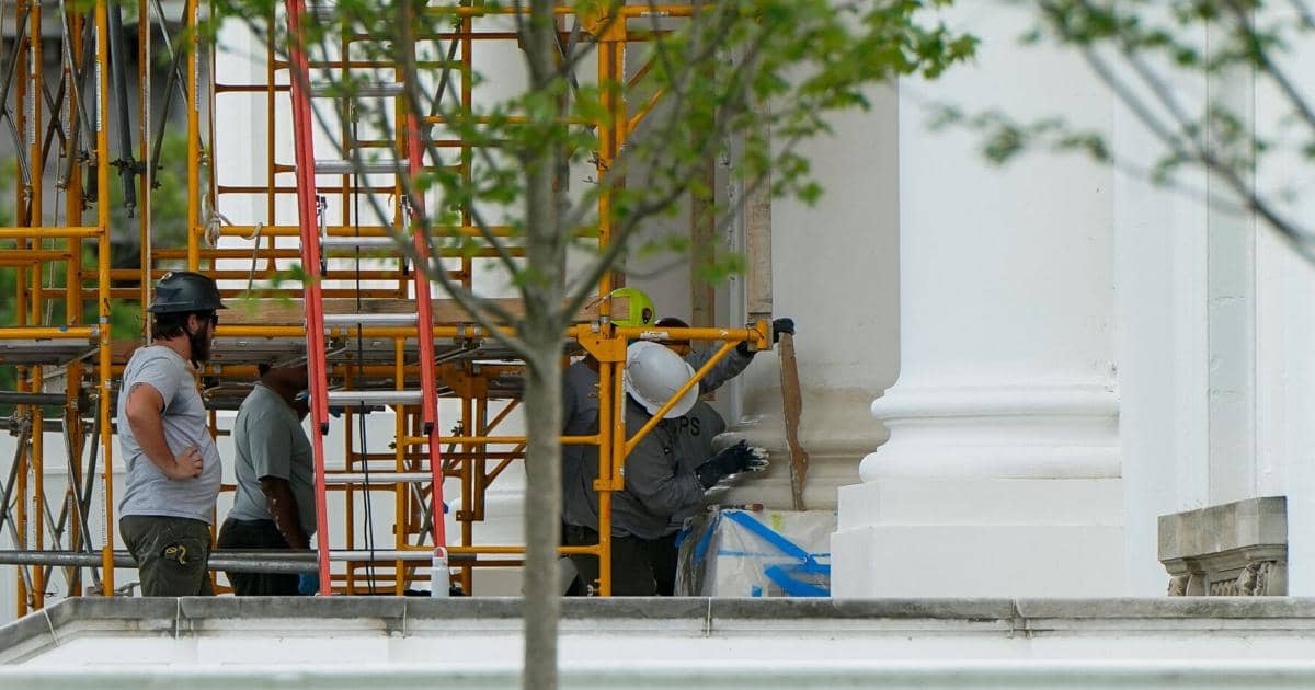 White House renovations continue: Work underway on iconic entrance columns, sources report
