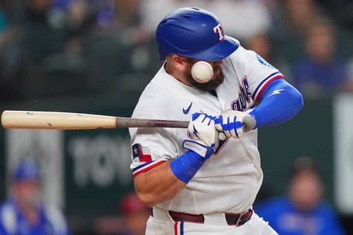 Jake Burger Exits Rangers Contest After Being Hit by Pitch
